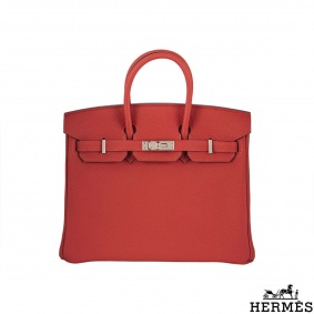 Hermes Birkin 25 cm Rouge Pivonie PHW Togo Handbag